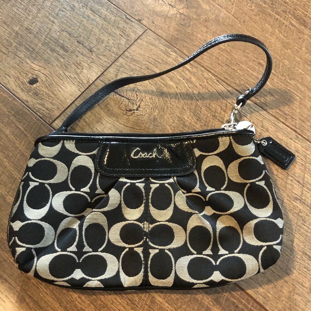 Black and grey coach wristlet